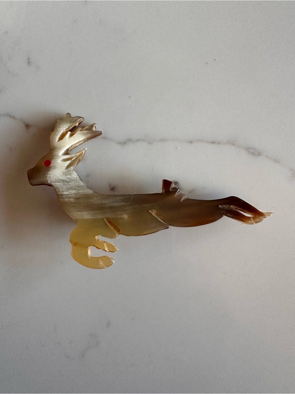 Vintage Hand Carved Scottish Horn Leaping Stag Brooch Pin